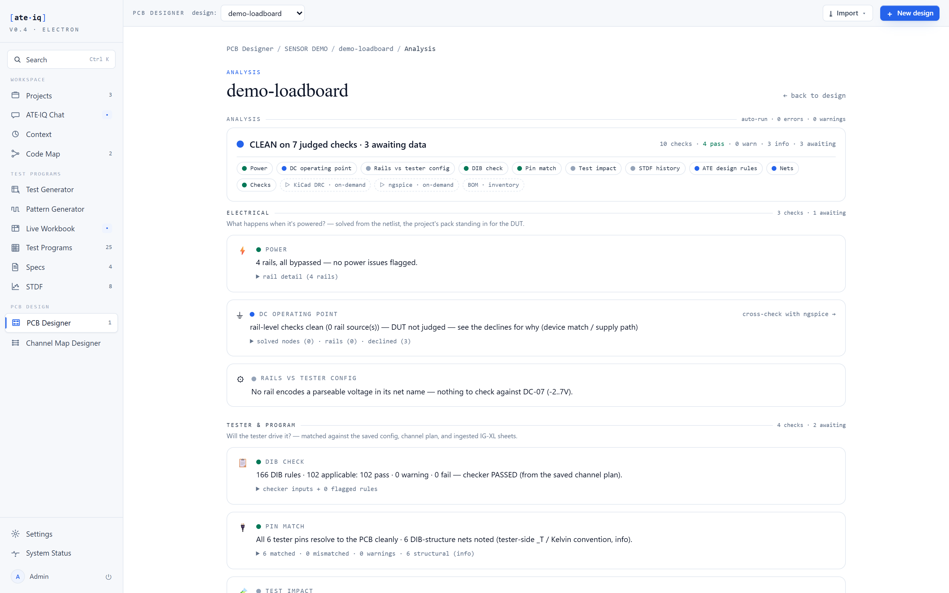 Analysis hub for the demonstration load board